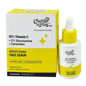 Chemist At Play 10% Vitamin C Brightening Face Serum – 30ml ,With 2% Glucosamine & Ceramides for Radiant Skin